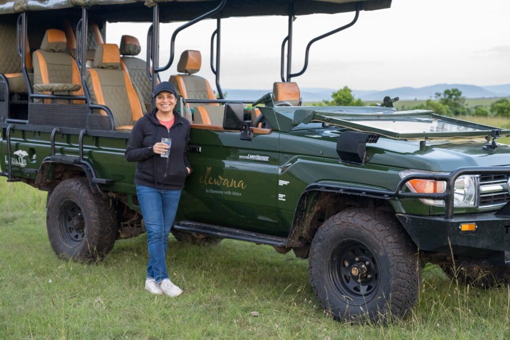 Ena smiling at the Elephant Pepper Camp Mara safari truck